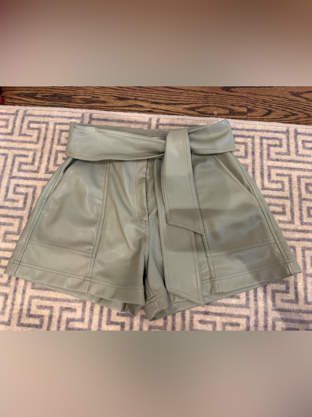 Jonathan Simkhai Sage High-Waist Faux Leather Paperbag Shorts